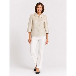 Allegory Metallic Gold White Brocade Jacket 3/4 Sleeve Peter Pan Collar Size 10